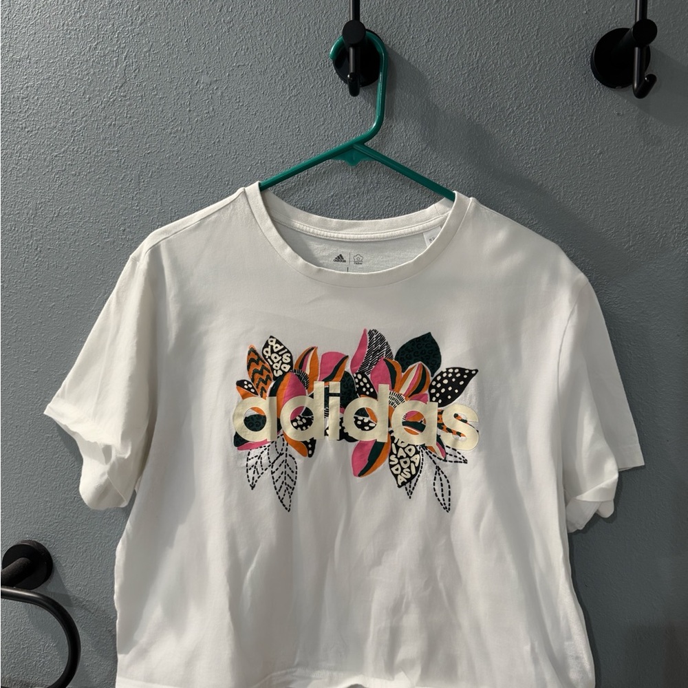 Adidas White Crop T-Shirt with Logo